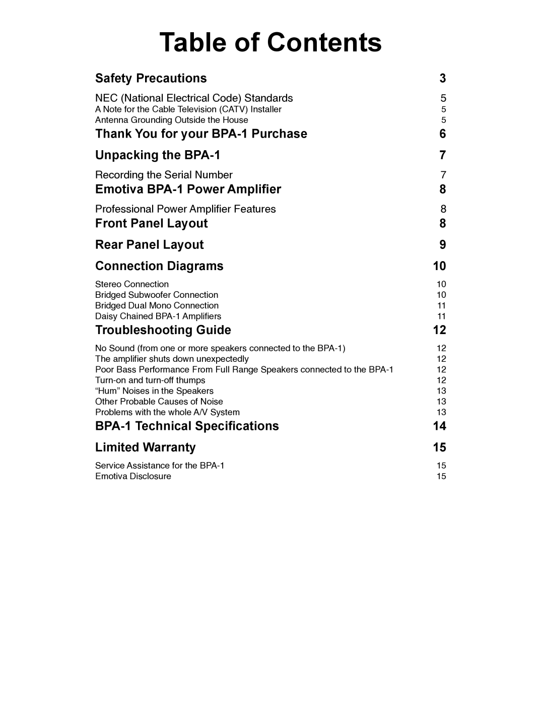 Emotiva pmn manual Table of Contents 