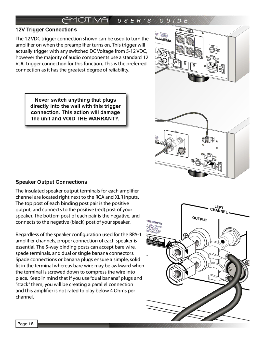 Emotiva RPA-1 manual 12V Trigger Connections 