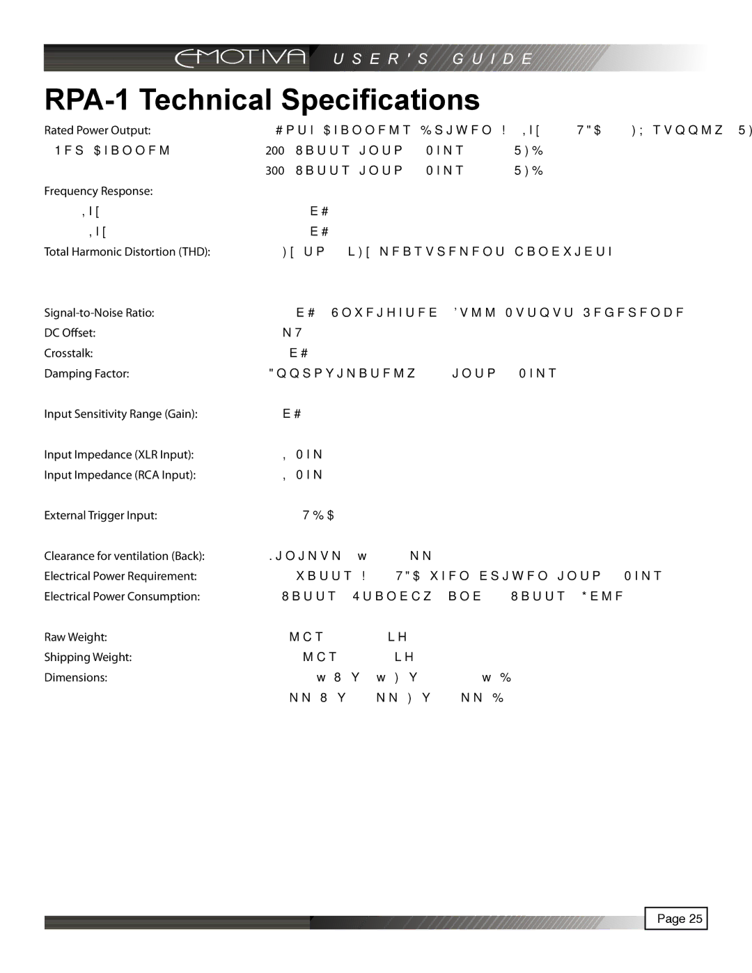 Emotiva manual RPA-1 Technical Specifications, Raw Weight Shipping Weight Dimensions 