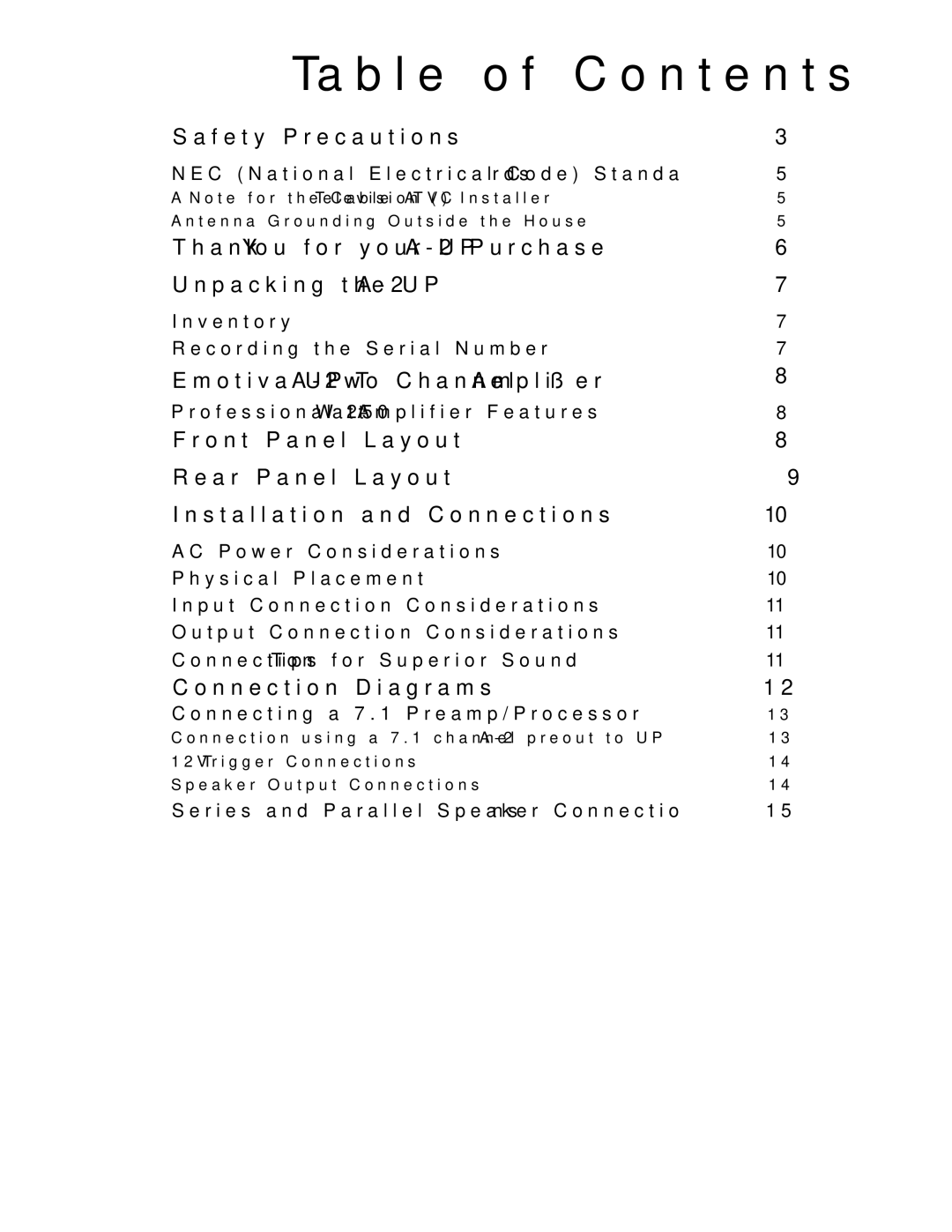 Emotiva UPA-2 manual Table of Contents 