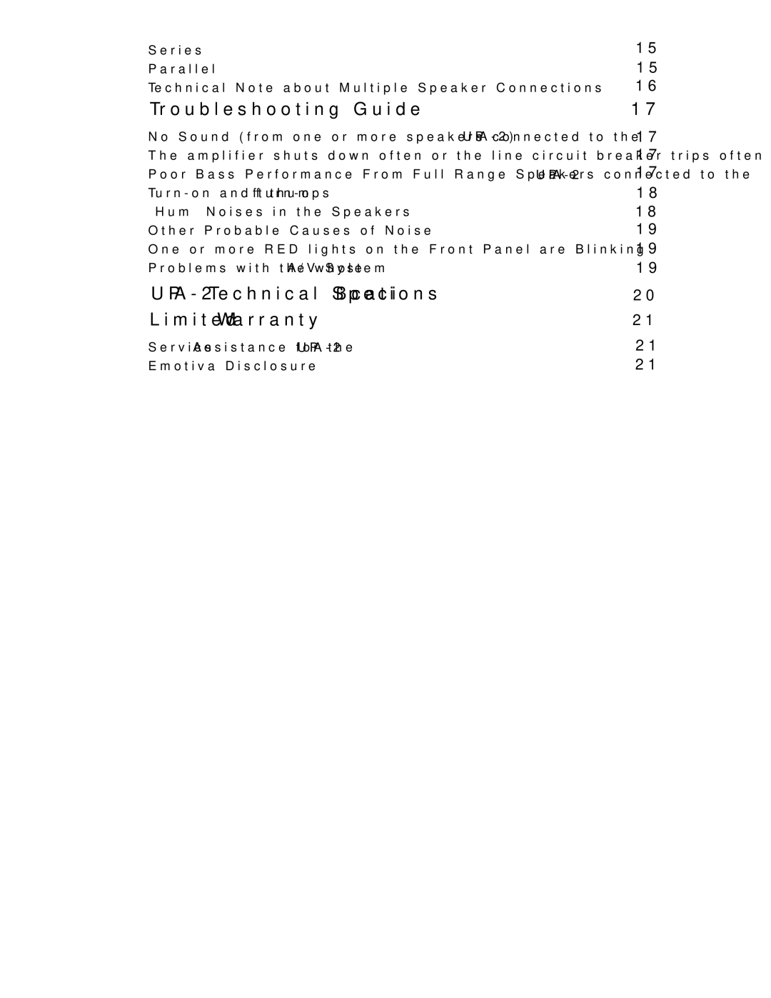 Emotiva manual UPA-2 Technical Speciﬁcations Limited Warranty 