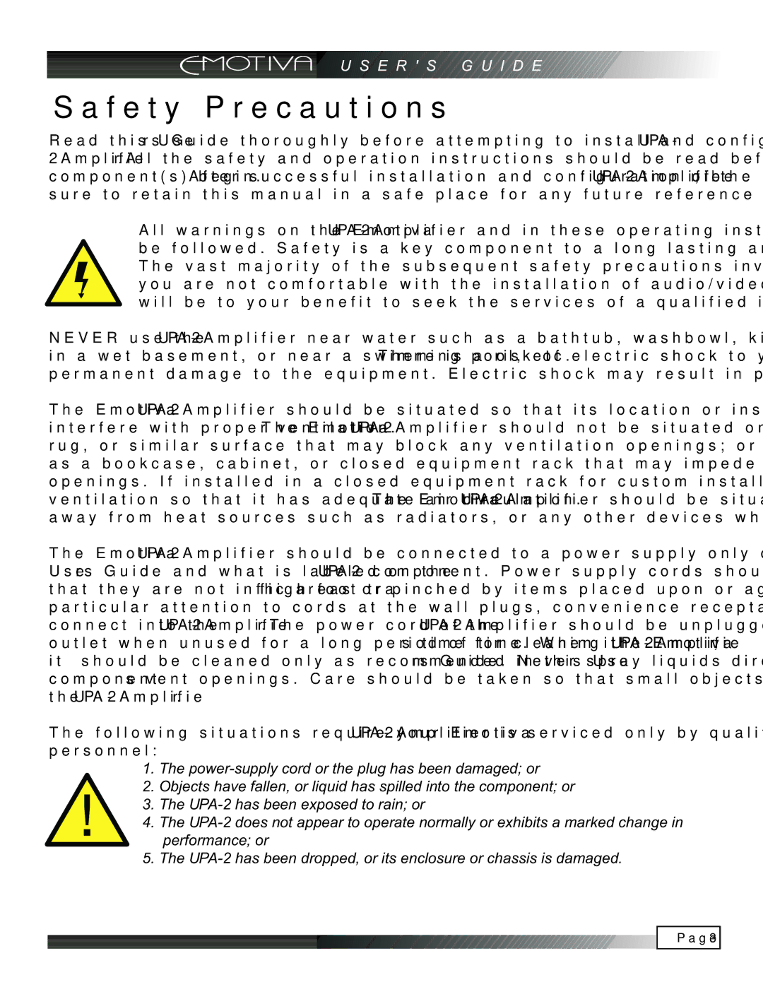 Emotiva UPA-2 manual Safety Precautions 