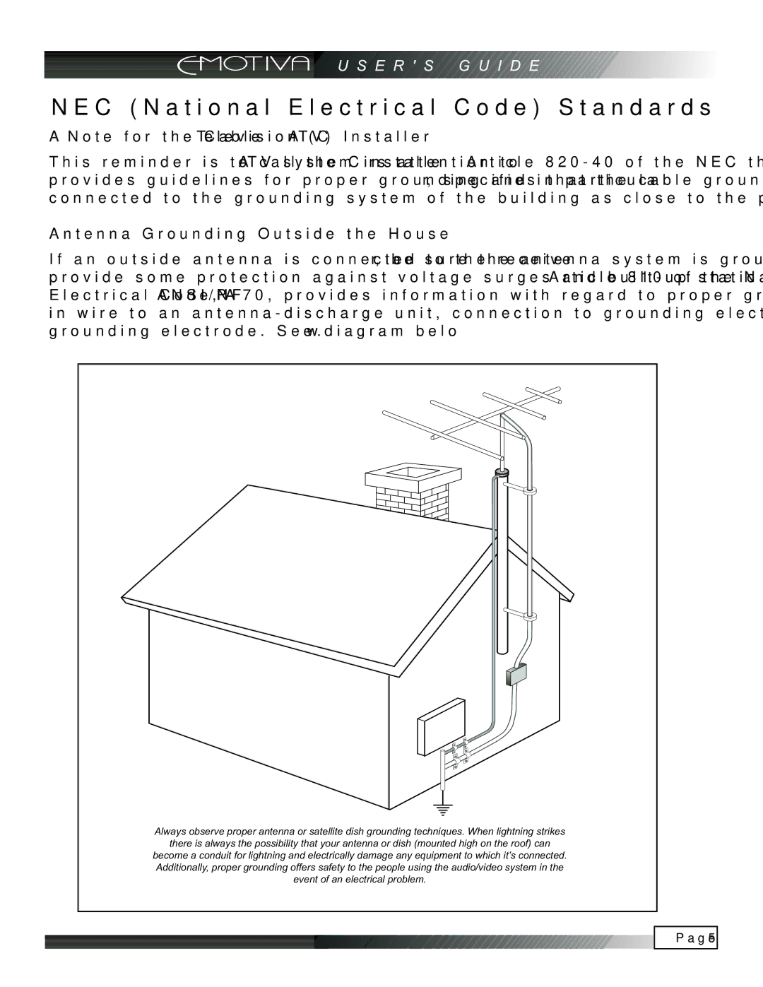 Emotiva UPA-2 manual NEC National Electrical Code Standards, Antenna Grounding Outside the House 