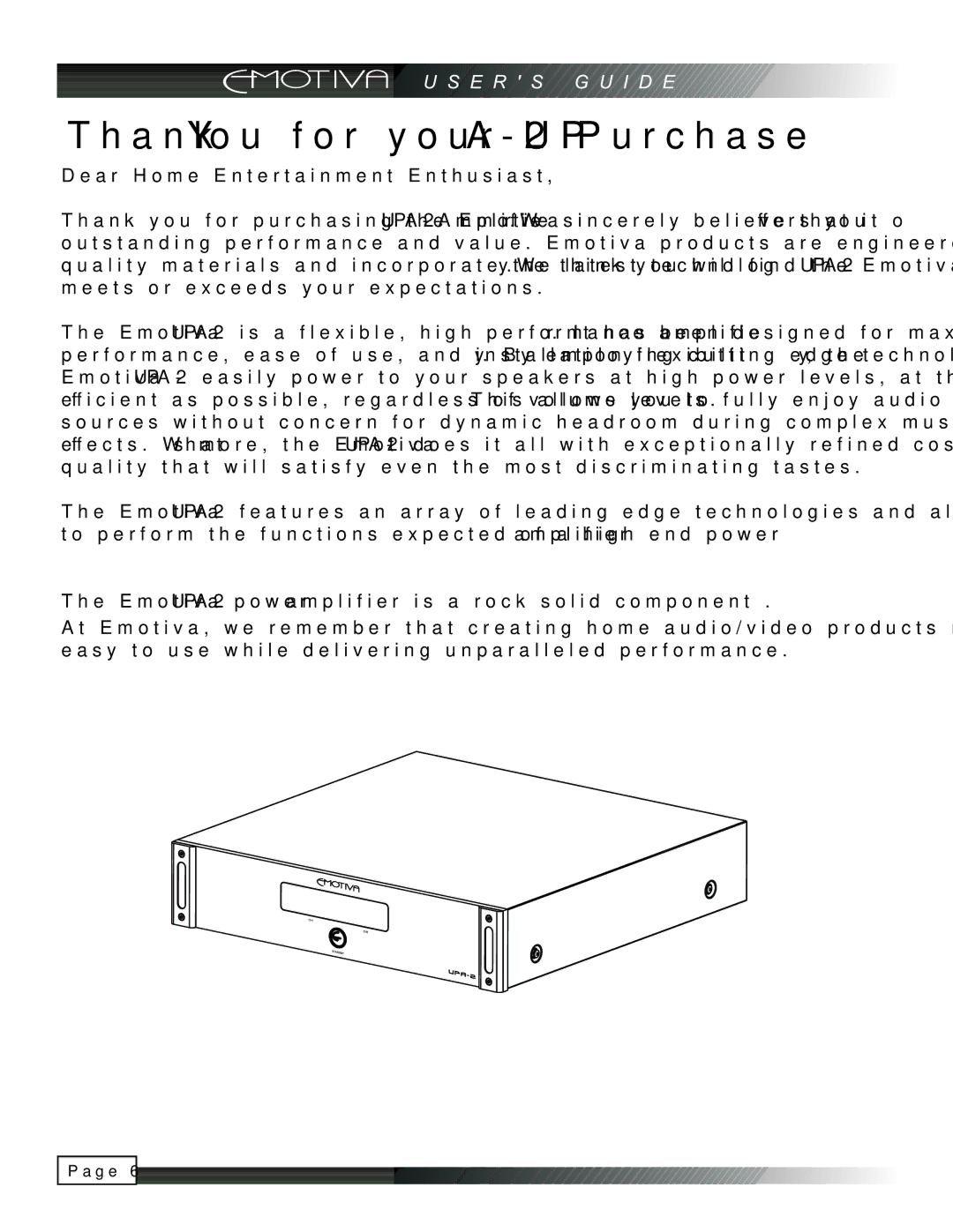 Emotiva manual Thank You for your UPA-2 Purchase 