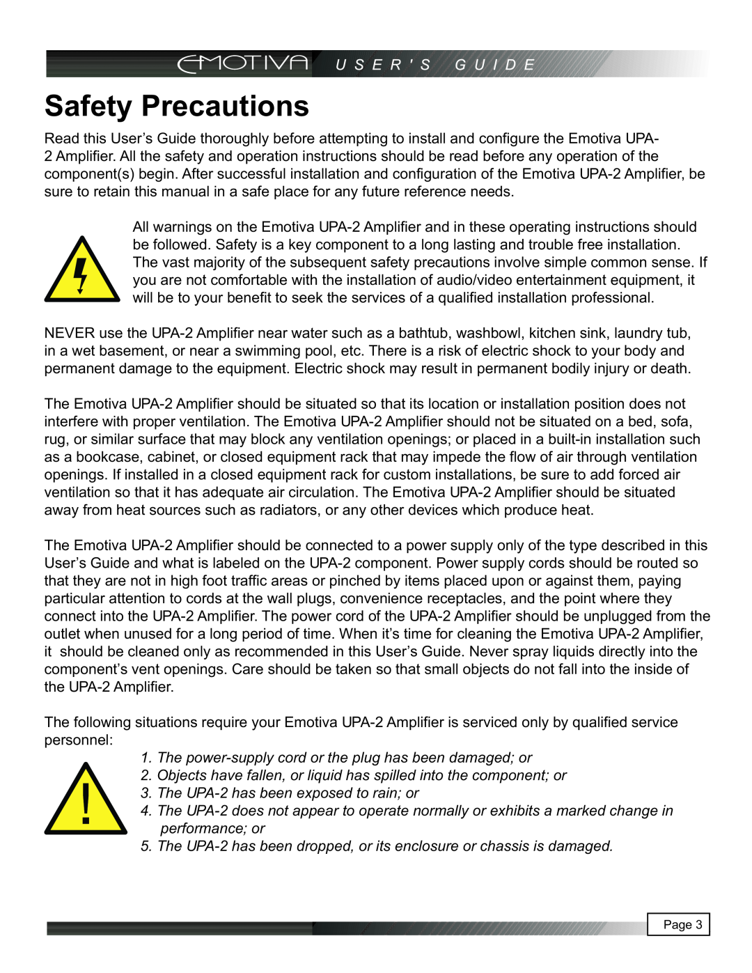 Emotiva UPA-2 manual Safety Precautions 