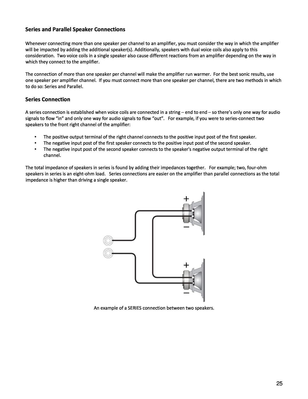 Emotiva UPA-1, UPA-5 manual Series and Parallel Speaker Connections, Series Connection 