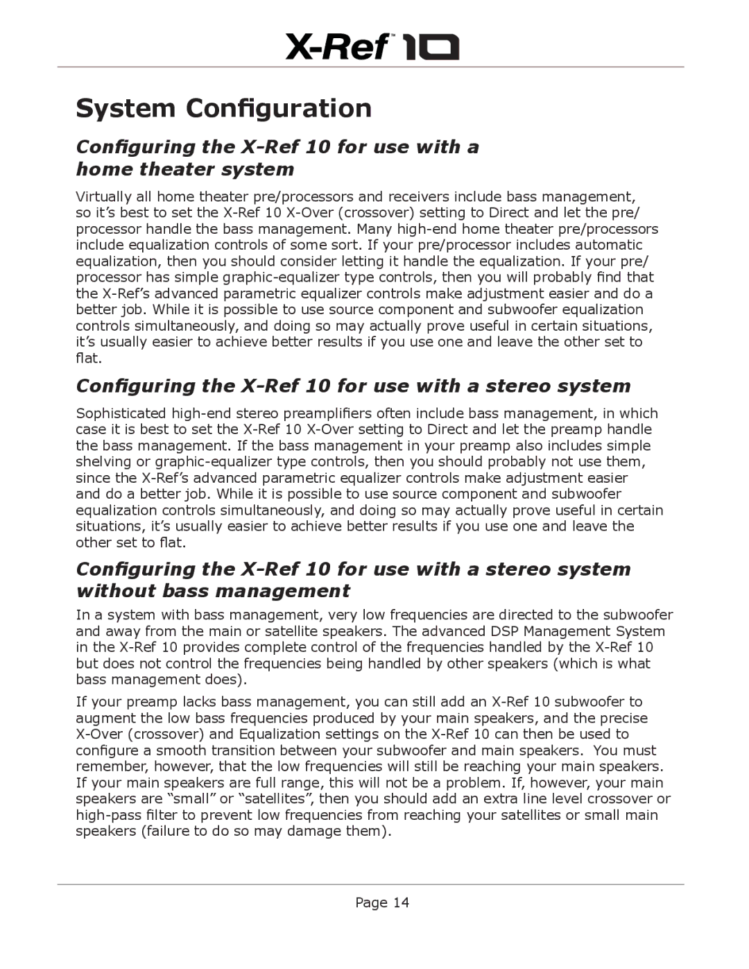 Emotiva user manual System Configuration, Configuring the X-Ref 10 for use with a home theater system 