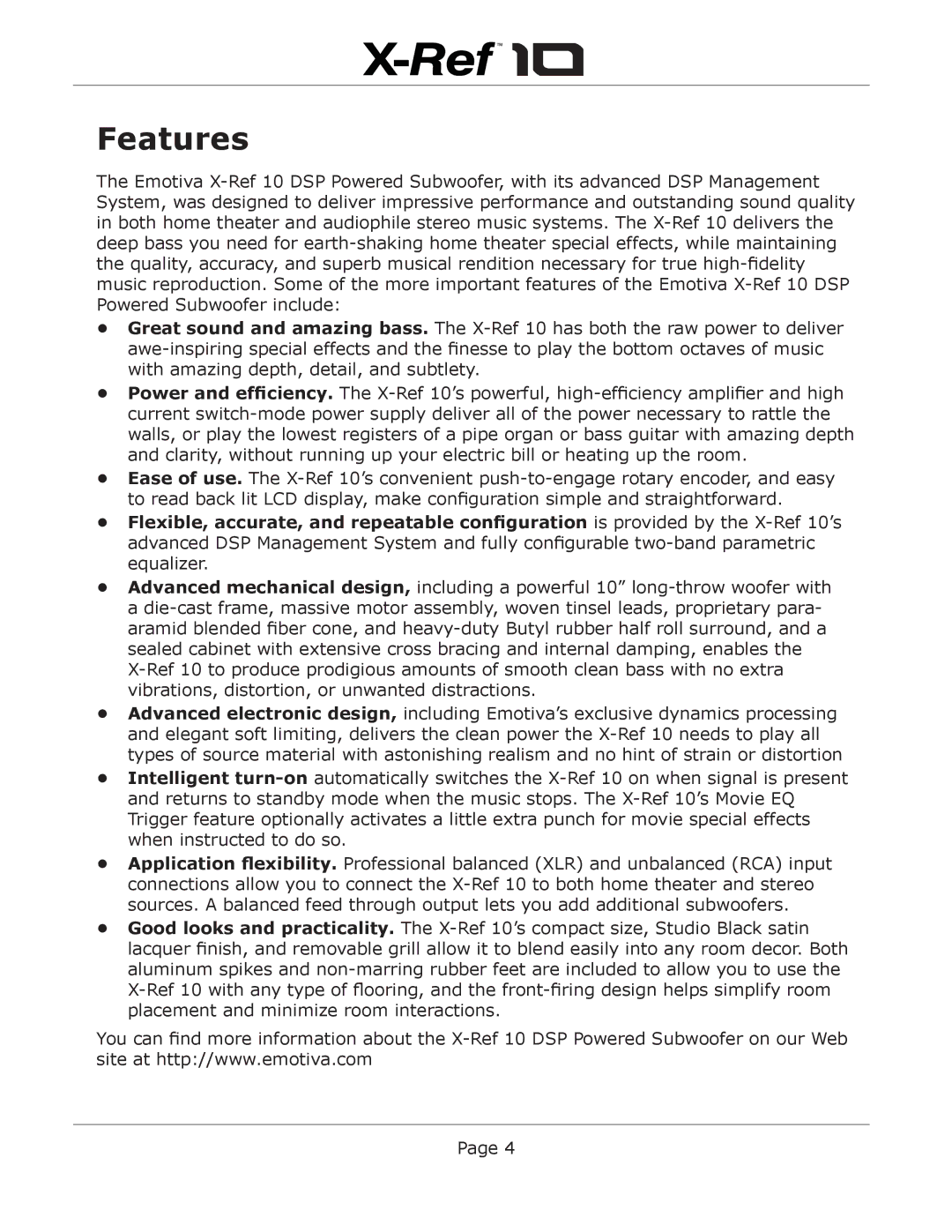 Emotiva X-Ref 10 user manual Features 