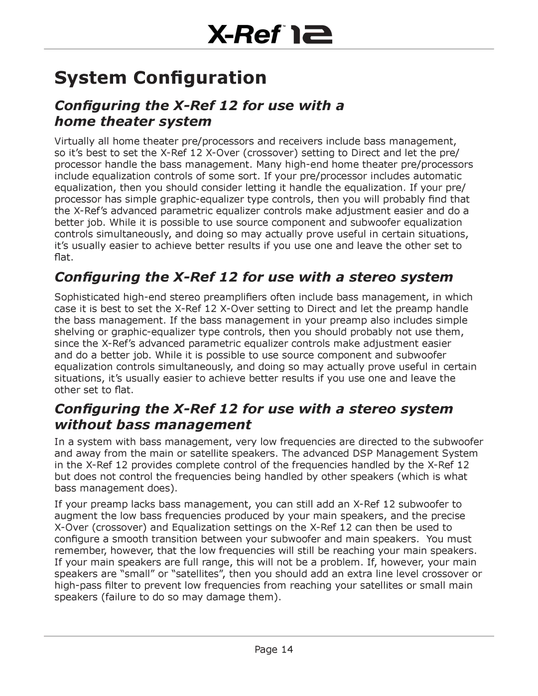 Emotiva user manual System Configuration, Configuring the X-Ref 12 for use with a home theater system 