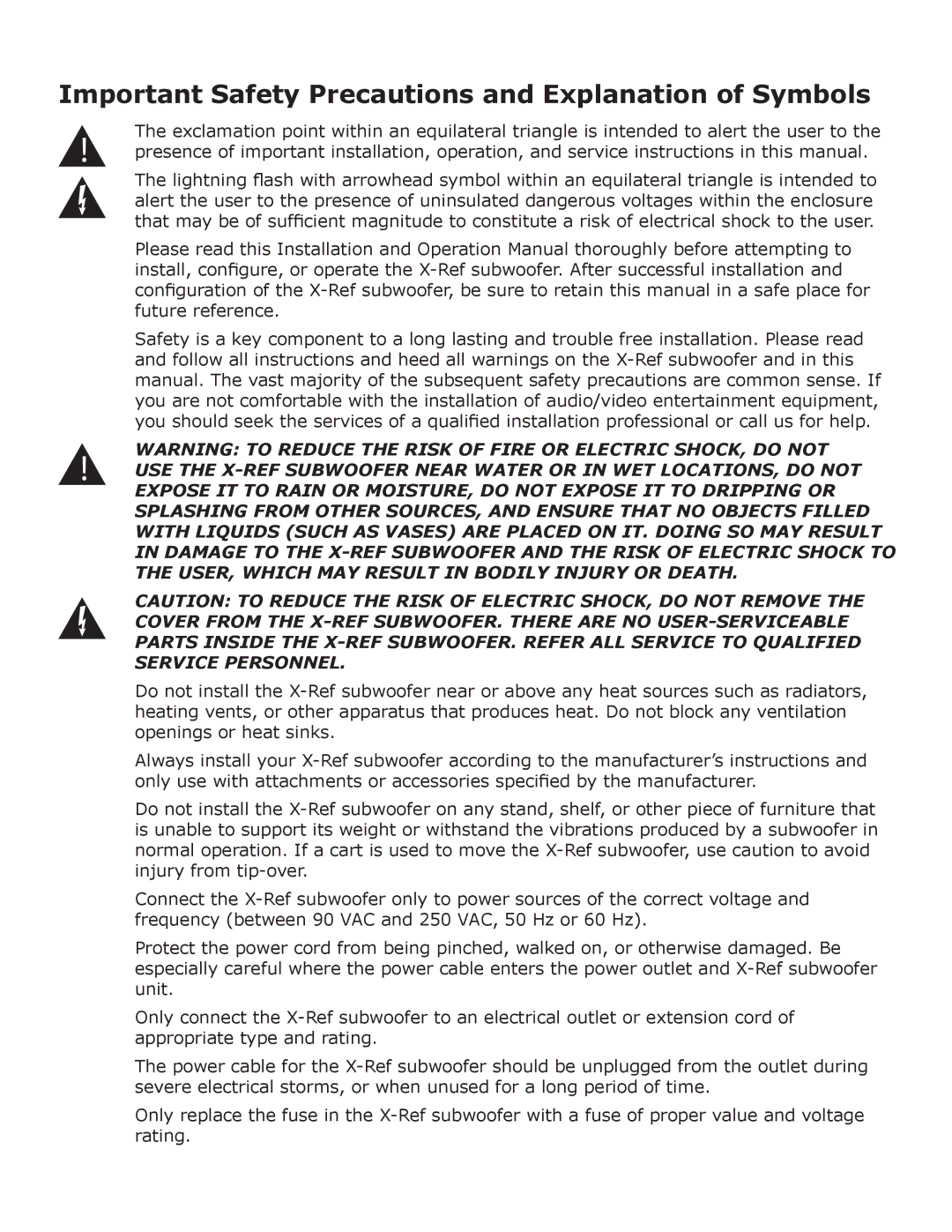 Emotiva X-Ref 12 user manual Important Safety Precautions and Explanation of Symbols 