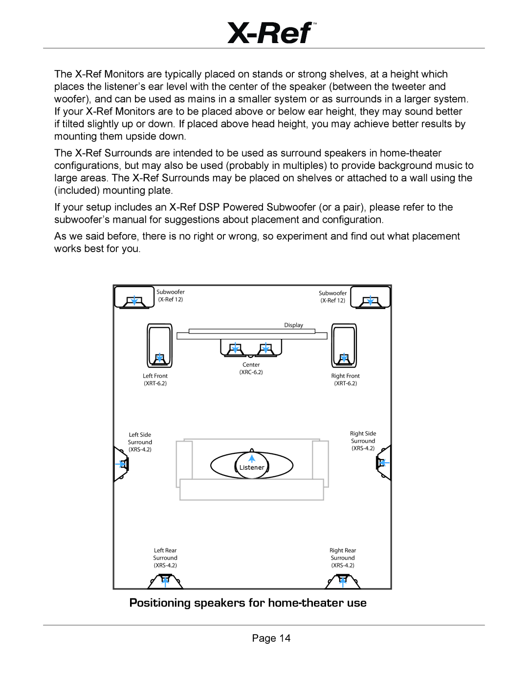 Emotiva X-Ref user manual Positioning speakers for home-theater use 