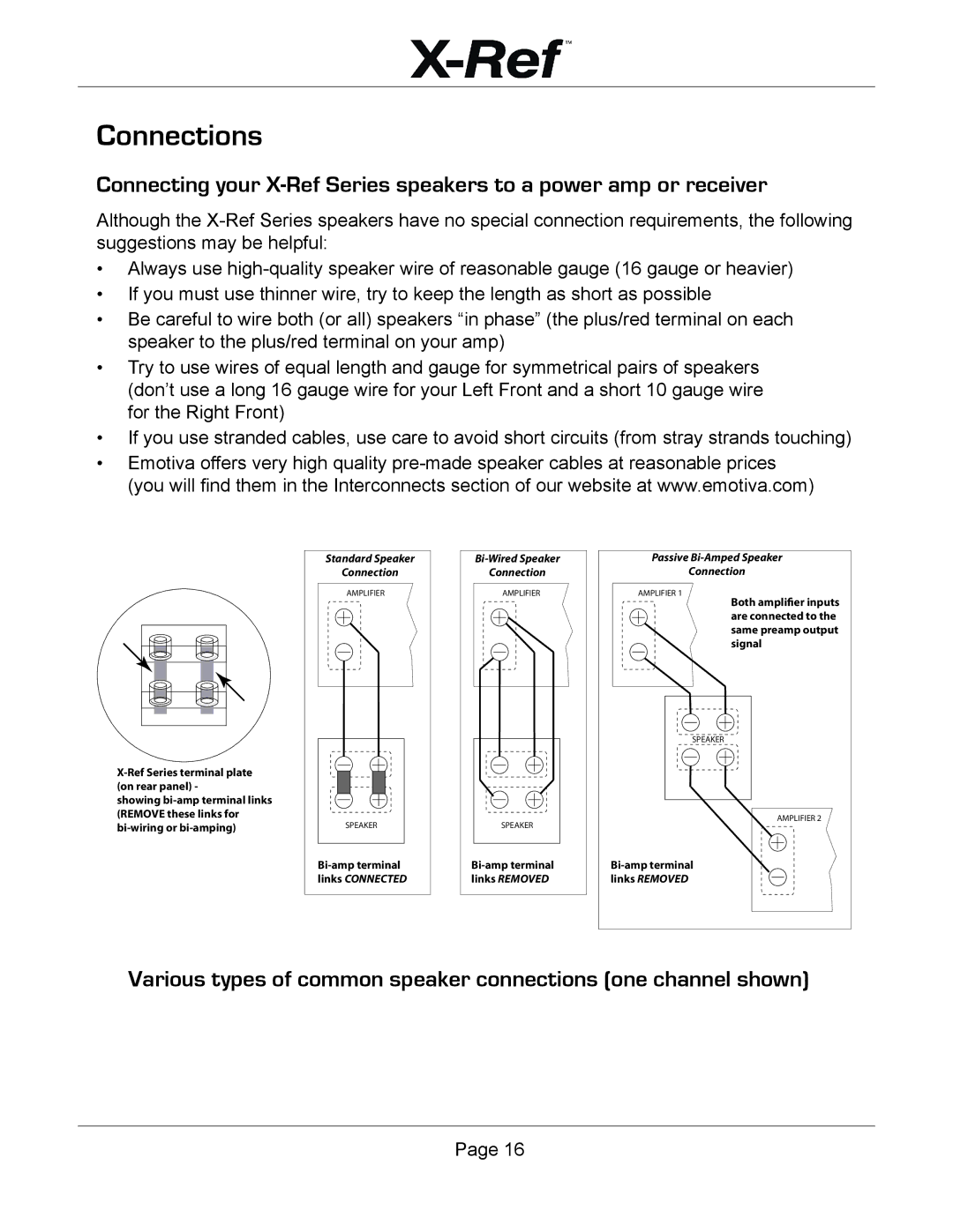 Emotiva X-Ref user manual Connections, Passive Bi-Amped Speaker Connection 