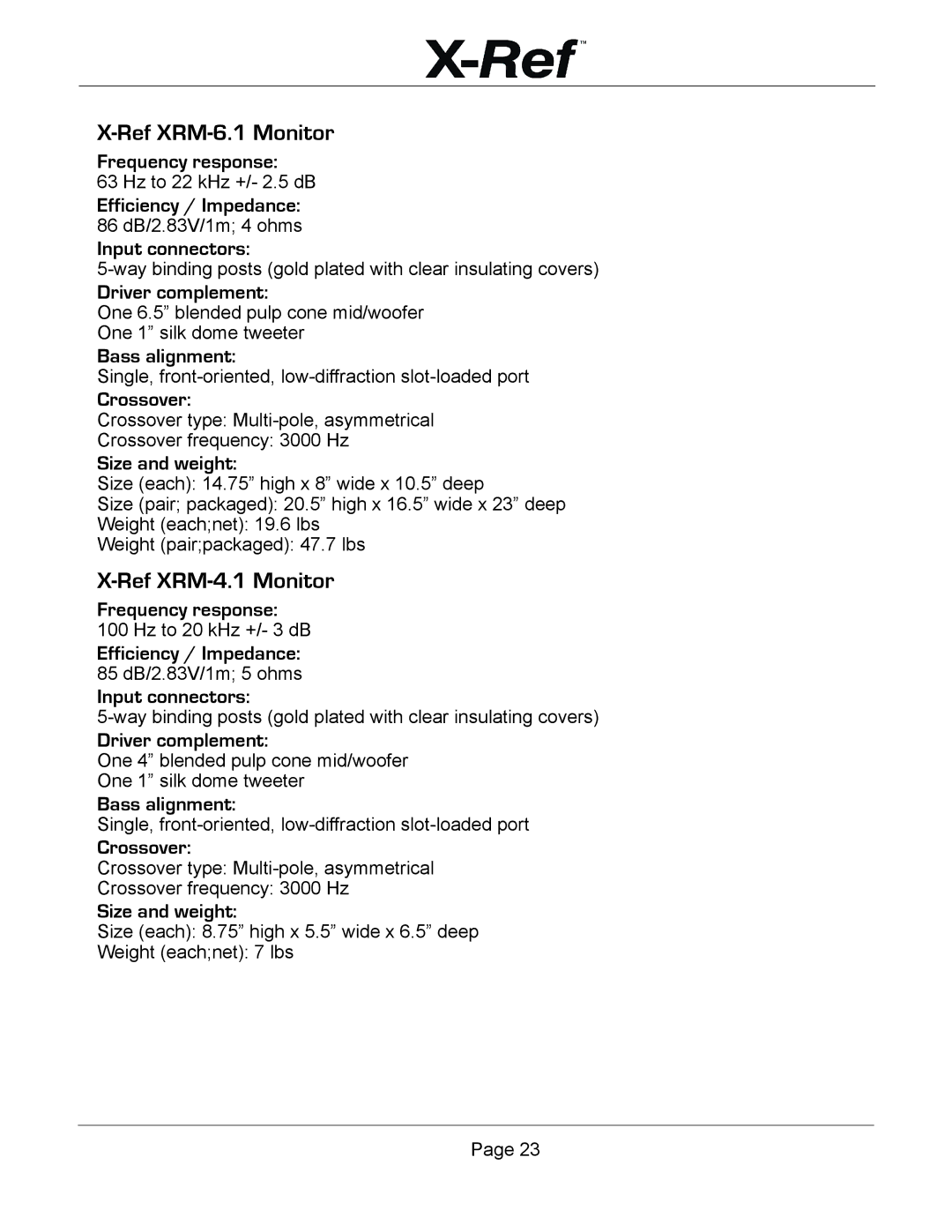 Emotiva X-Ref user manual Ref XRM-6.1 Monitor, Ref XRM-4.1 Monitor 