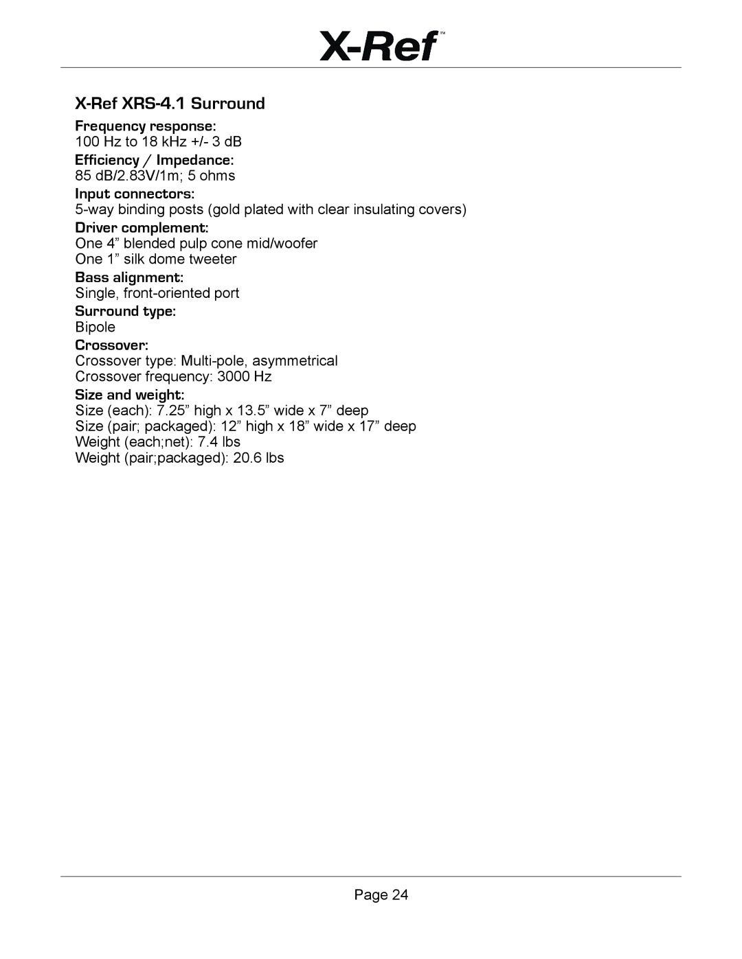 Emotiva X-Ref user manual Ref XRS-4.1 Surround 