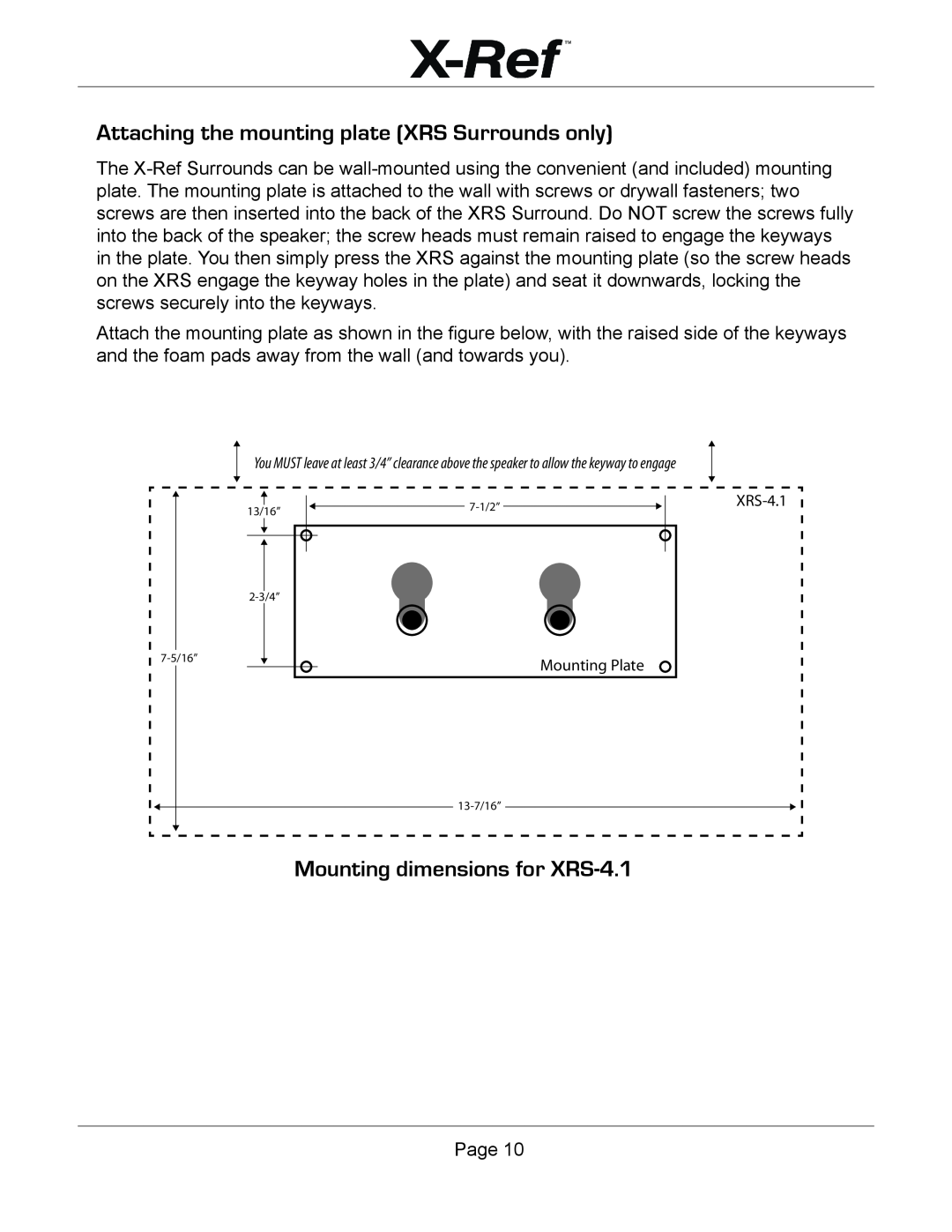 Emotiva X-Ref user manual Attaching the mounting plate XRS Surrounds only, Mounting dimensions for XRS-4.1 