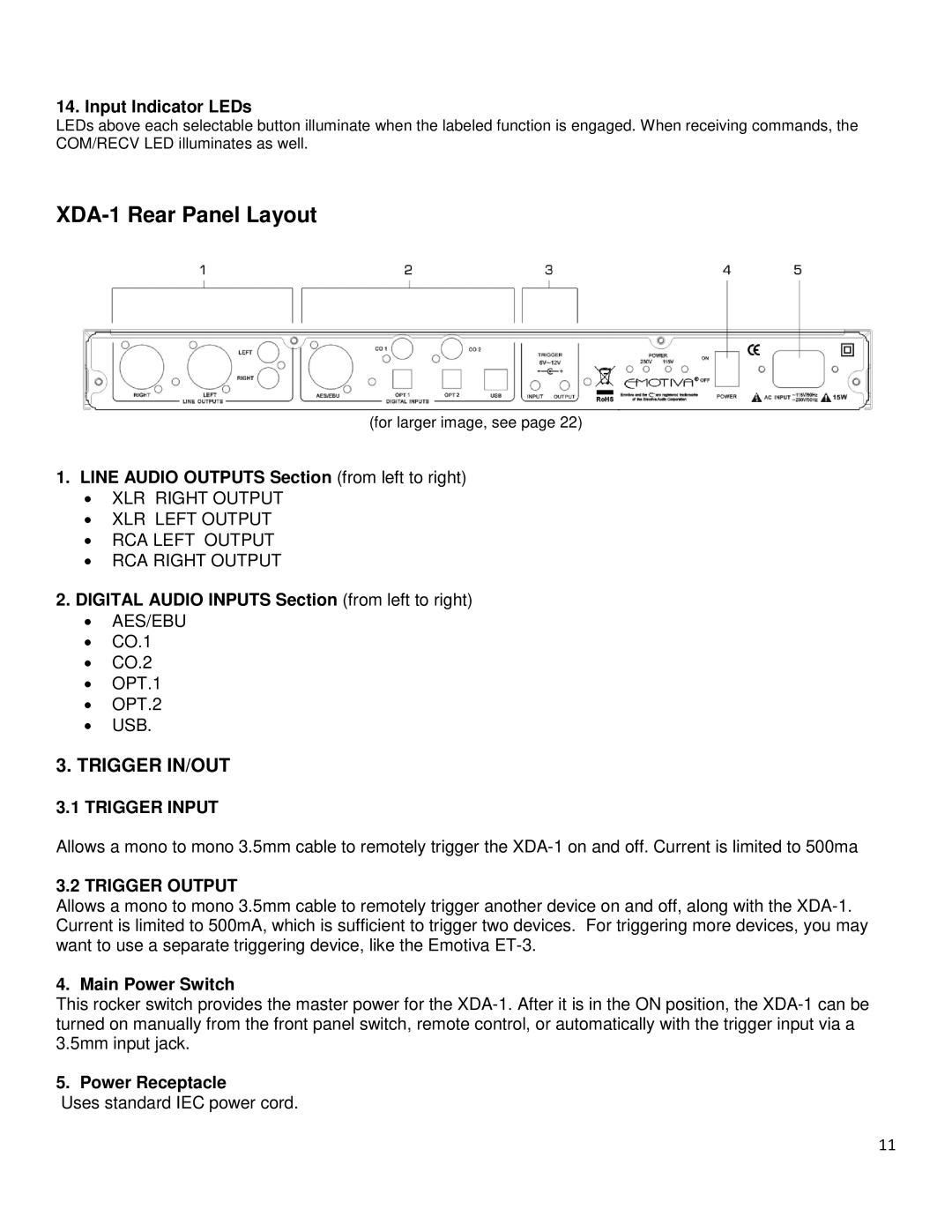 Emotiva manual XDA-1 Rear Panel Layout 