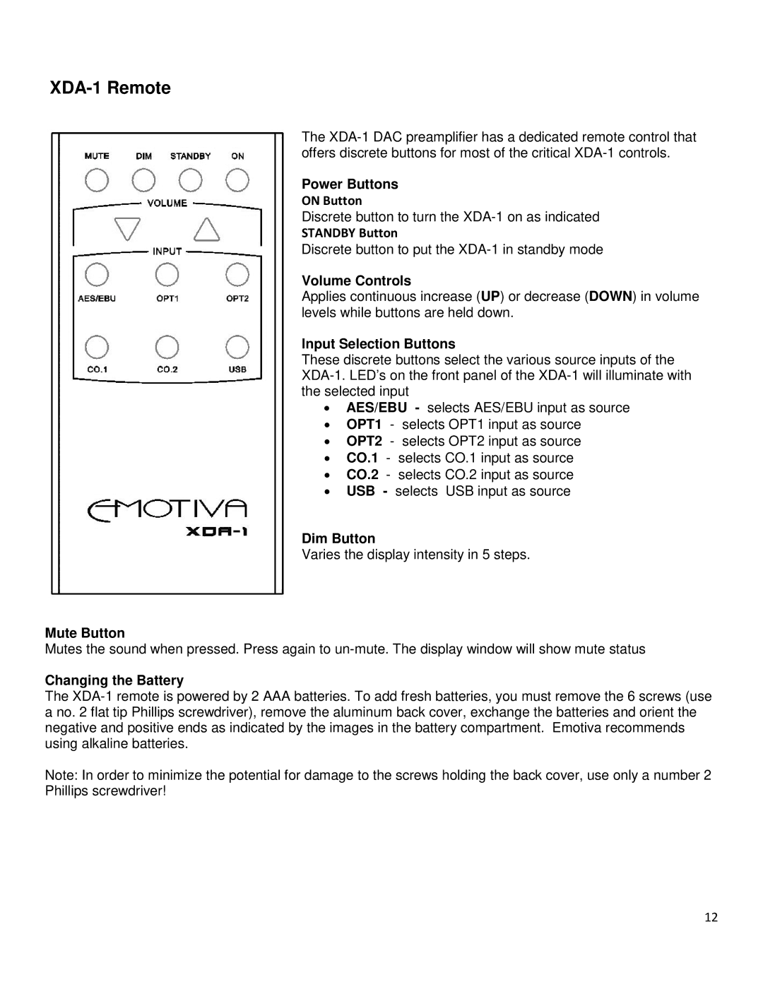 Emotiva manual XDA-1 Remote 