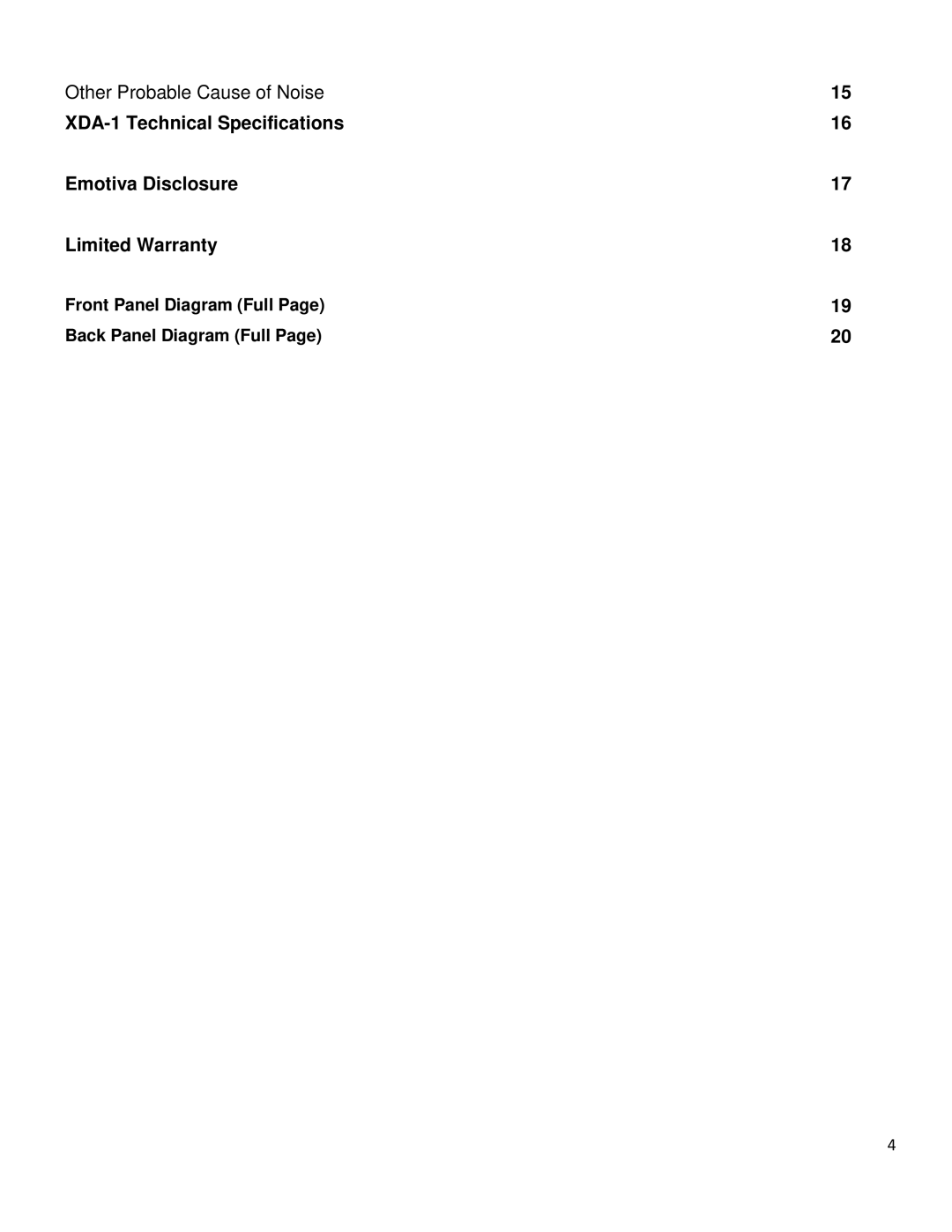 Emotiva XDA-1 manual Front Panel Diagram Full Back Panel Diagram Full 