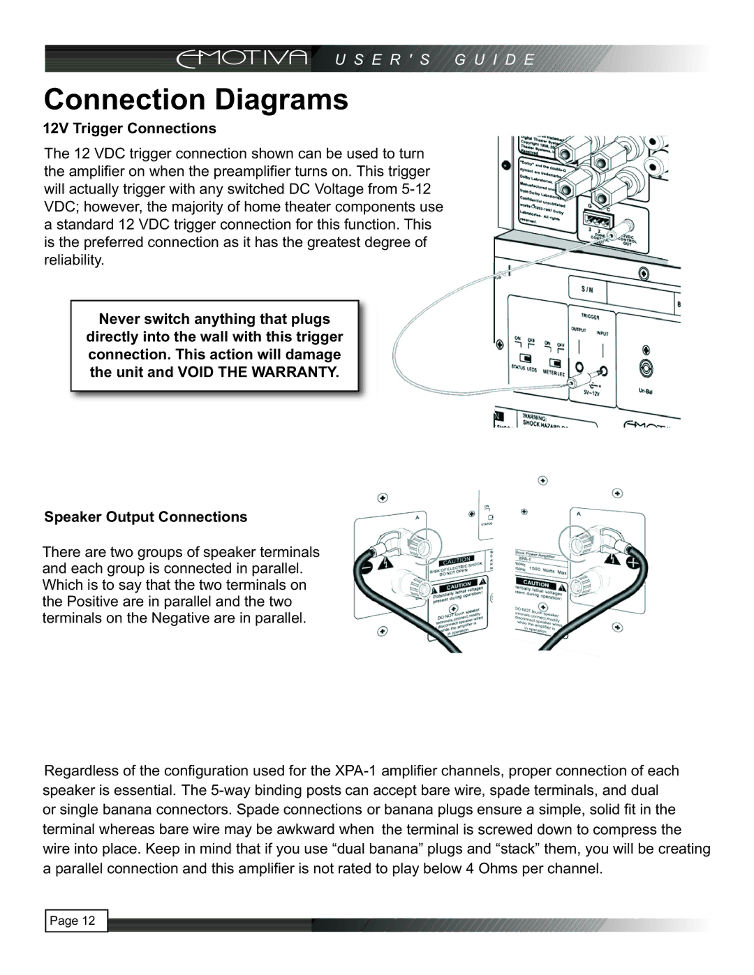 Emotiva XPA-1 manual Connection Diagrams, 12V Trigger Connections 