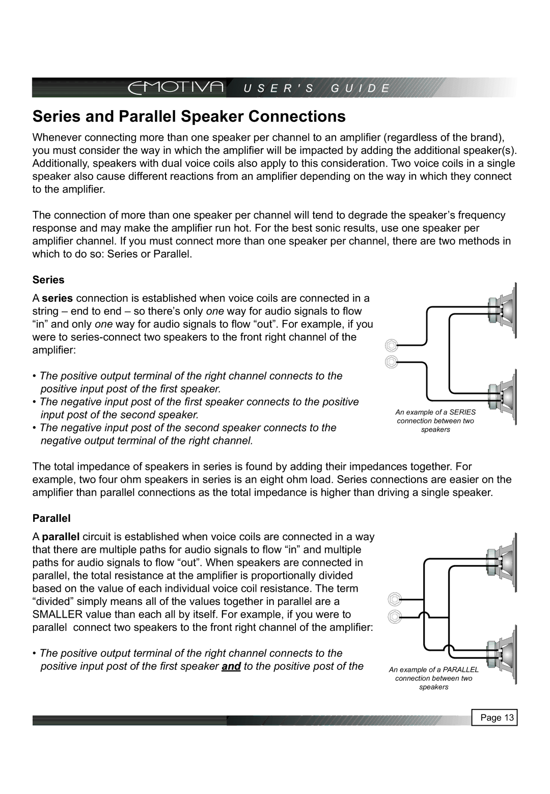 Emotiva XPA-1 manual Series and Parallel Speaker Connections 