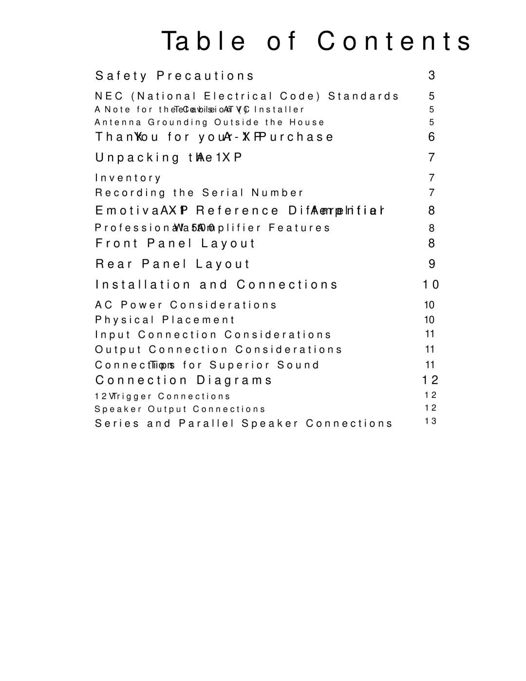 Emotiva XPA-1 manual Table of Contents 