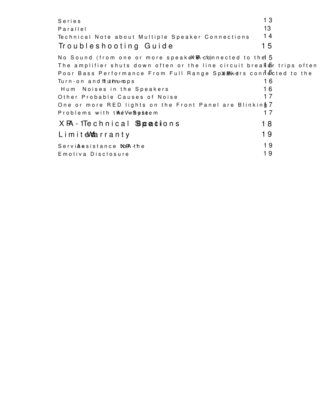 Emotiva manual XPA-1 Technical Speciﬁcations Limited Warranty 