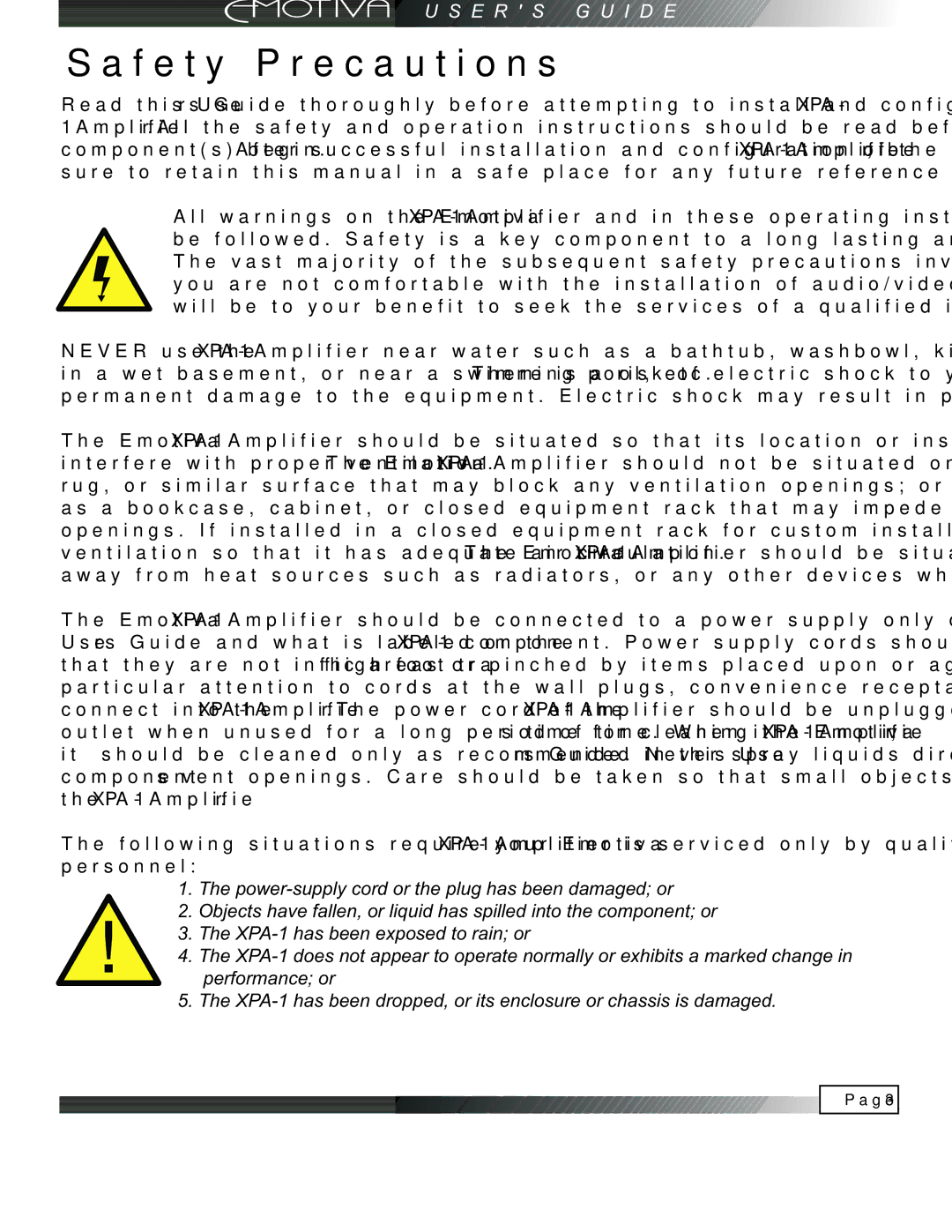 Emotiva XPA-1 manual Safety Precautions 