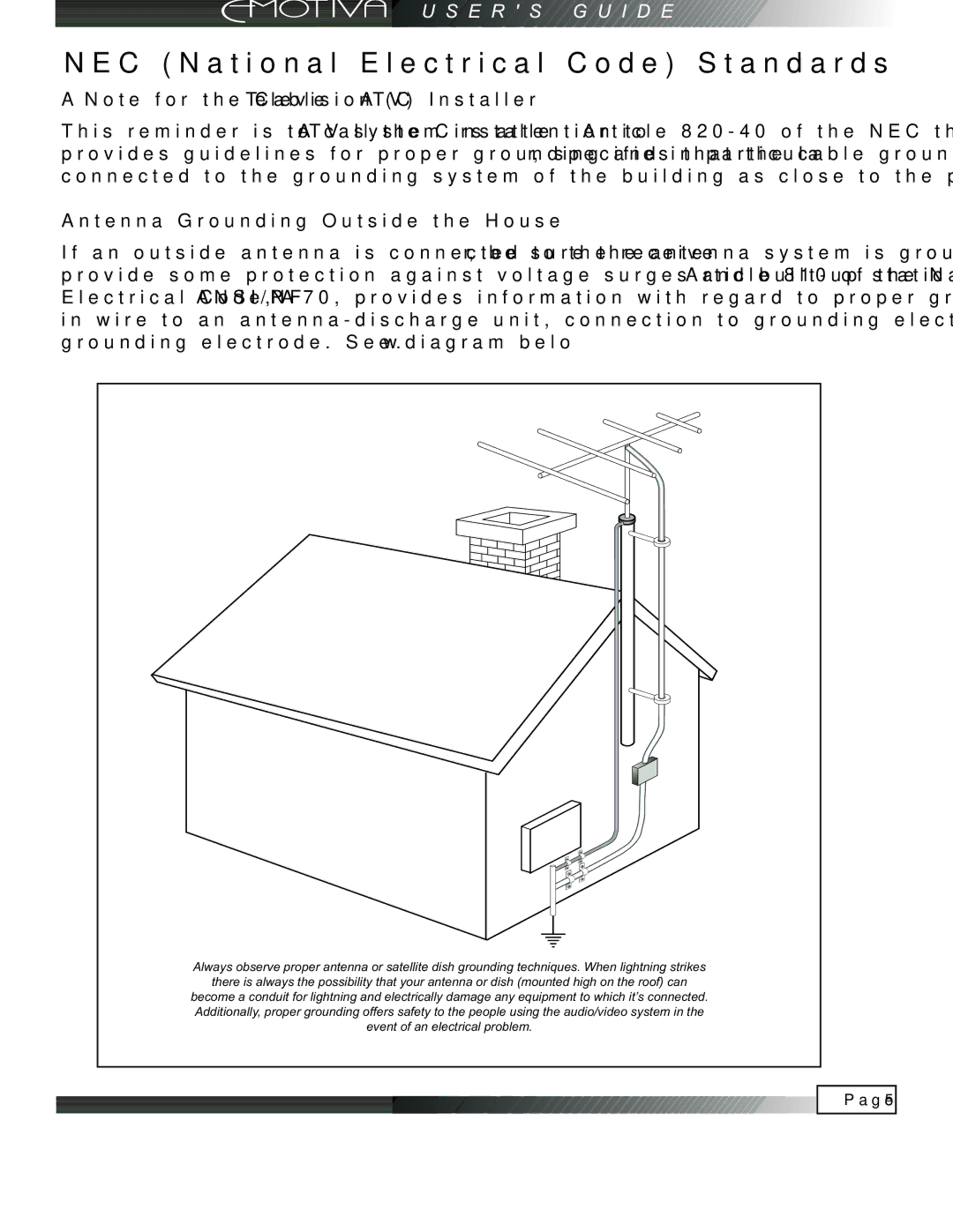 Emotiva XPA-1 manual NEC National Electrical Code Standards, Antenna Grounding Outside the House 