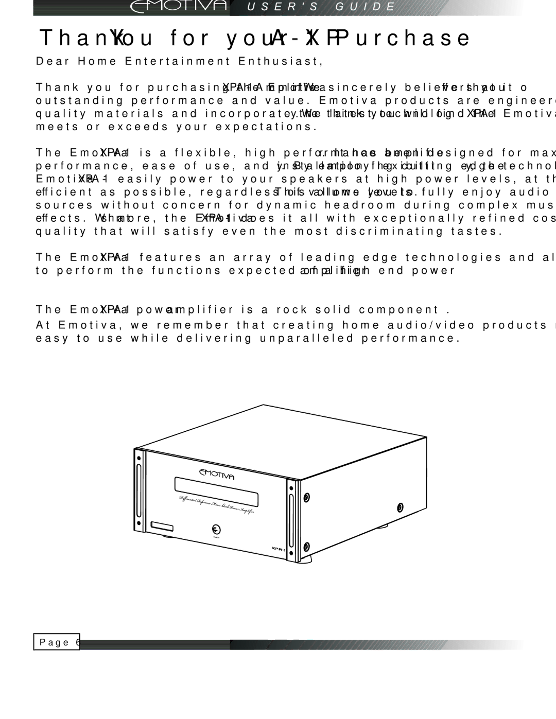 Emotiva manual Thank You for your XPA-1 Purchase 