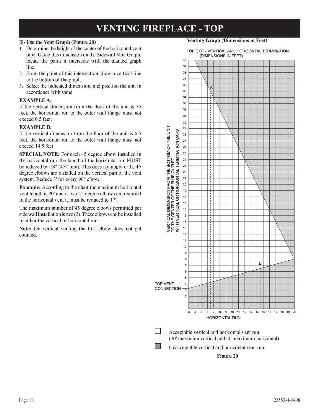 Empire Comfort Systems DVD32FP3, 1, 3)(N Venting Fireplace TOP, To Use the Vent Graph Figure, Example a, Example B 