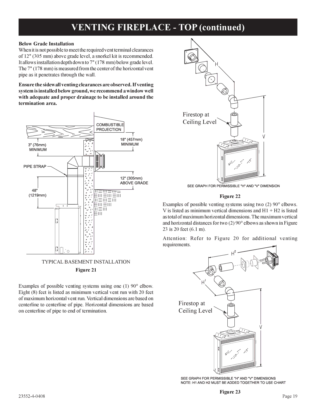 Empire Comfort Systems 3)(N, 1, DVD32FP3 installation instructions Venting Fireplace TOP, Below Grade Installation 