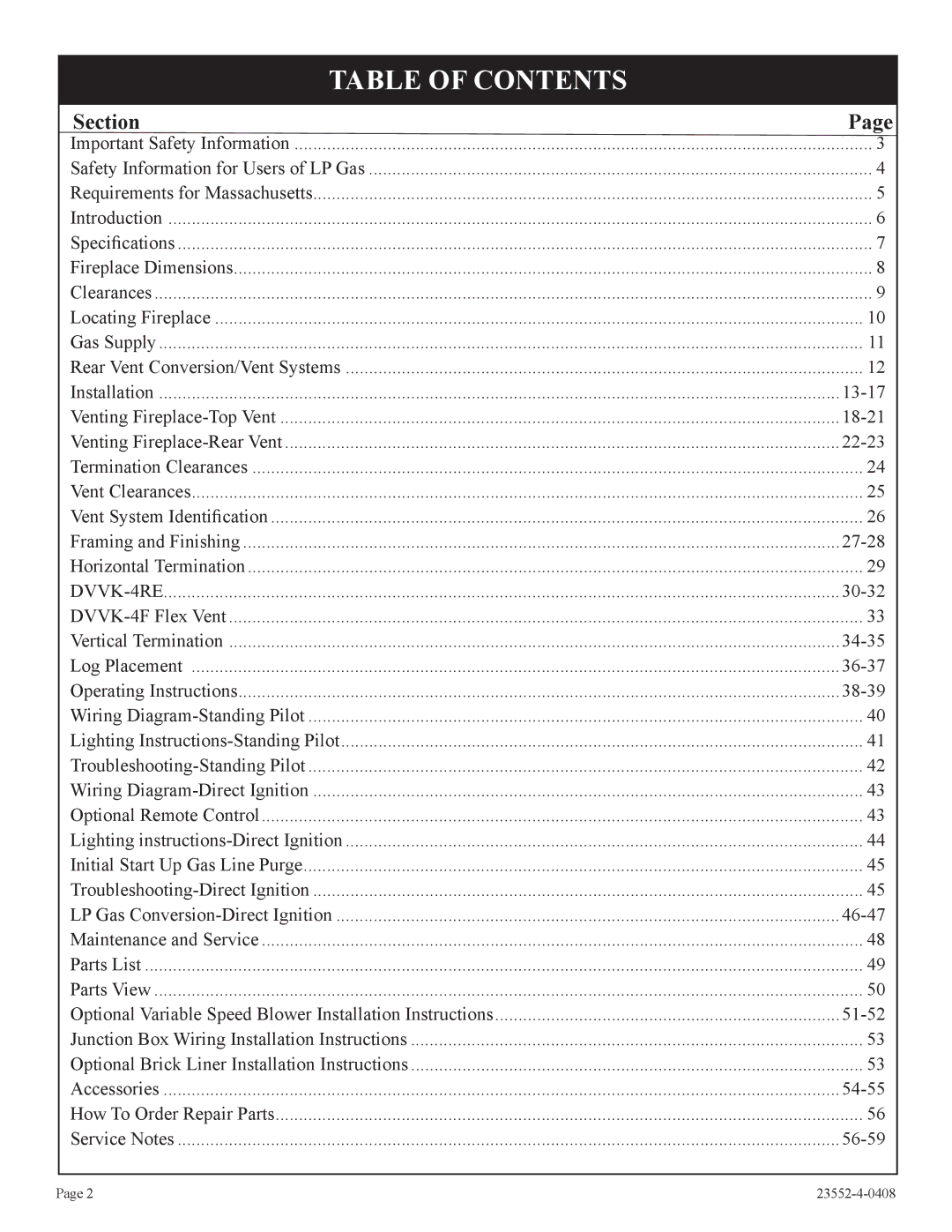 Empire Comfort Systems DVD32FP3, 1, 3)(N installation instructions Table of Contents 