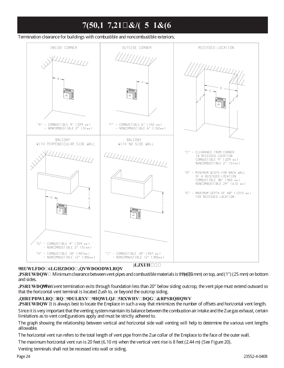 Empire Comfort Systems 1, DVD32FP3, 3)(N installation instructions Termination Clearances, Vertical Sidewall Installations 