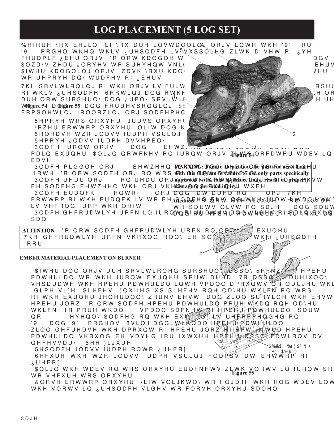 Empire Comfort Systems 1, DVD32FP3, 3)(N LOG Placement 5 LOG SET, Ember Material Placement on Burner 