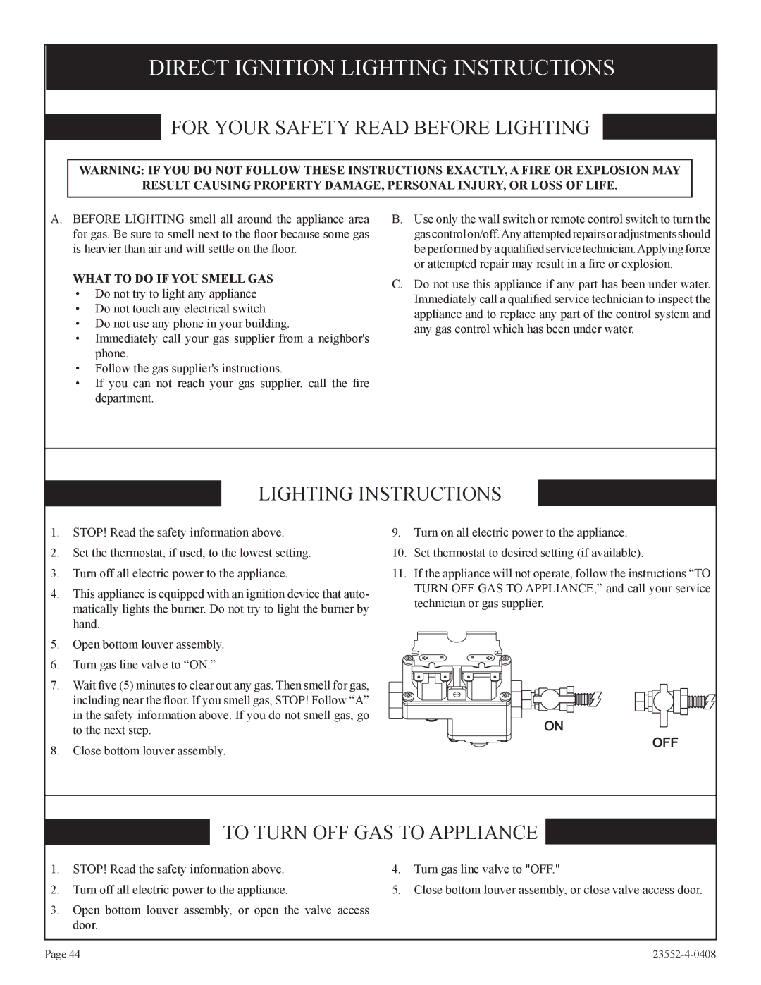 Empire Comfort Systems 1, DVD32FP3, 3)(N Direct Ignition Lighting Instructions, What to do if YOU Smell GAS 