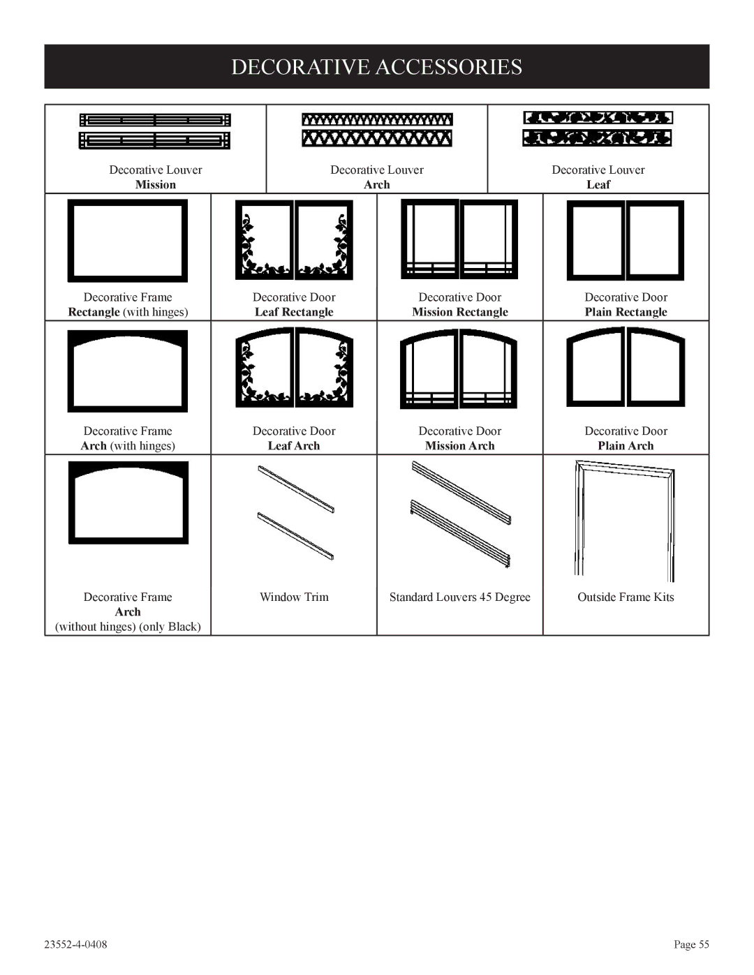 Empire Comfort Systems 3)(N, 1 Decorative Accessories, Mission Arch Leaf, Leaf Rectangle Mission Rectangle Plain Rectangle 