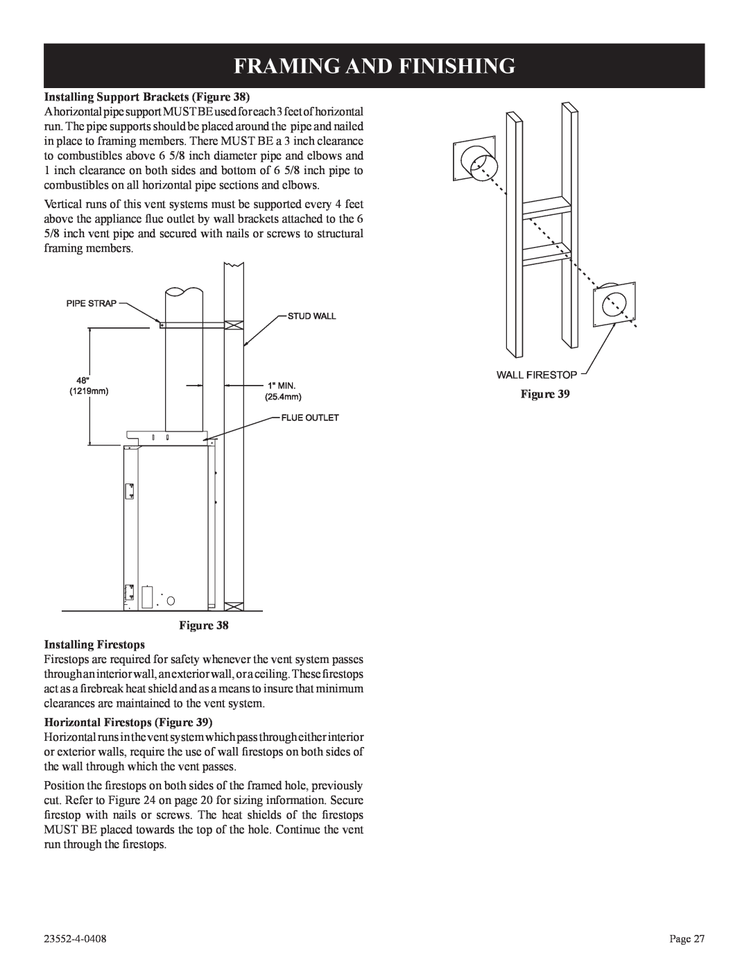 Empire Comfort Systems 3)(N Framing And Finishing, Installing Support Brackets Figure, Figure Figure Installing Firestops 