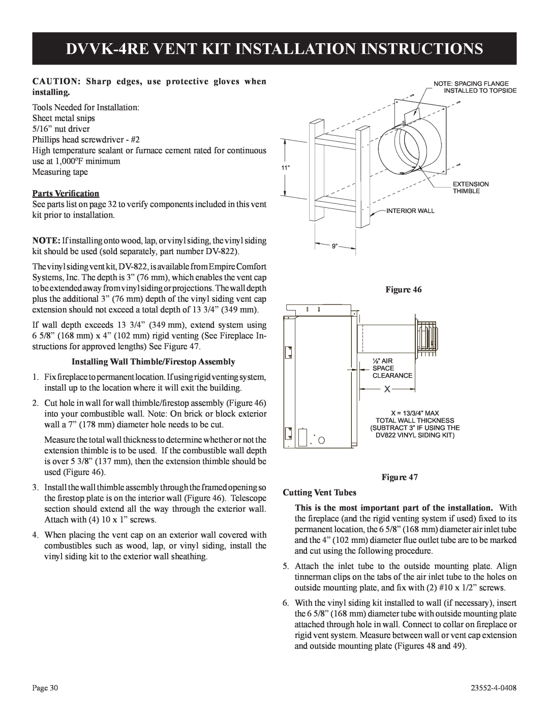 Empire Comfort Systems DVD32FP3 DVVK-4REVENT KIT INSTALLATION INSTRUCTIONS, Parts Veriﬁcation, Figure Cutting Vent Tubes 