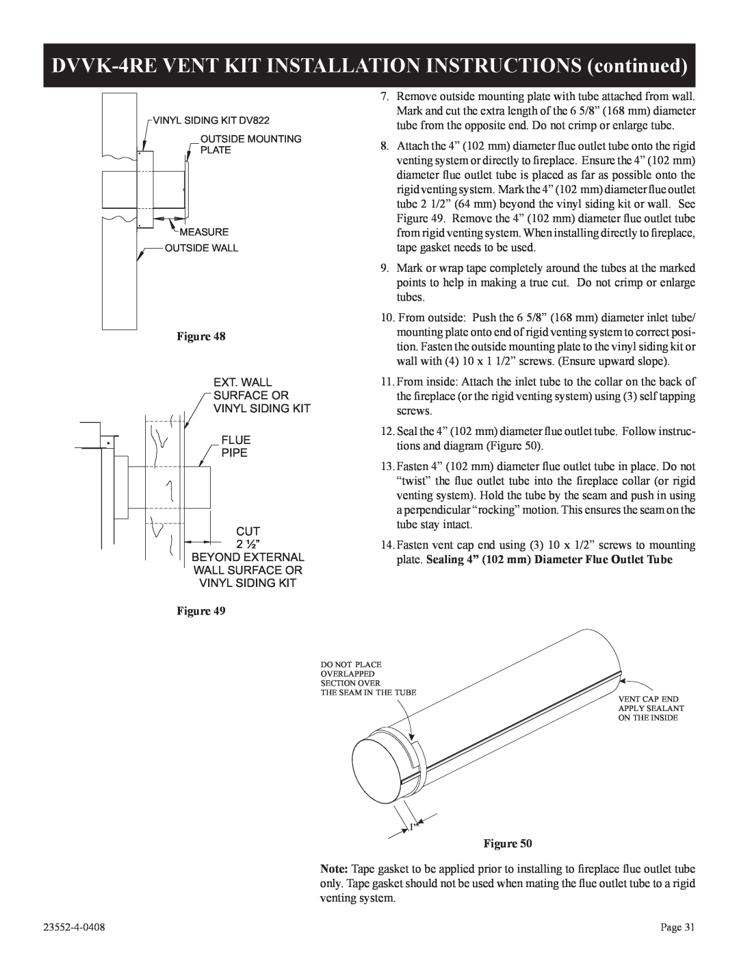 Empire Comfort Systems 3)(N, 1, DVD32FP3 Ext. Wall Surface Or Vinyl Siding Kit Flue Pipe, CUT 2 ½”, 23552-4-0408, Page 