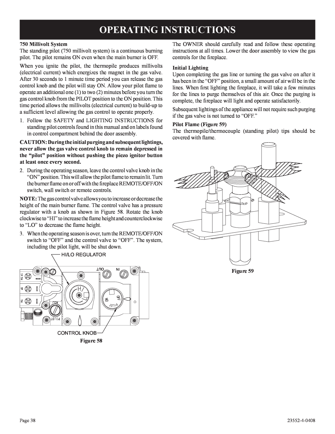 Empire Comfort Systems DVD32FP3, 1, 3)(N Operating Instructions, Millivolt System, Initial Lighting, Pilot Flame Figure 