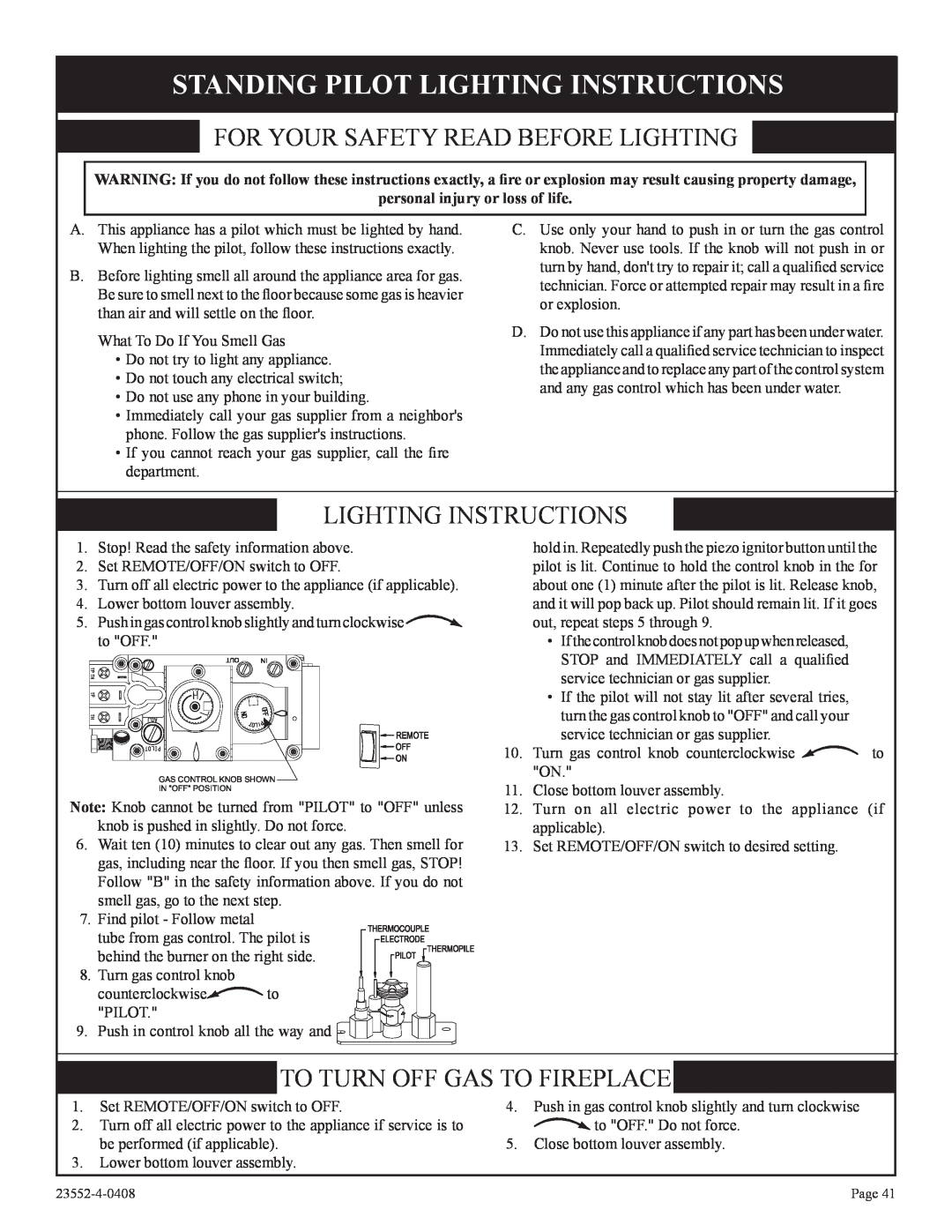 Empire Comfort Systems 1, DVD32FP3, 3)(N Standing Pilot Lighting Instructions, For Your Safety Read Before Lighting 