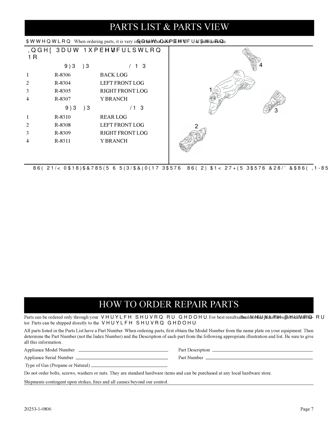 Empire Comfort Systems Parts List & Parts View, HOW to Order Repair Parts, VFP32FP20,21,30,31LN,P 