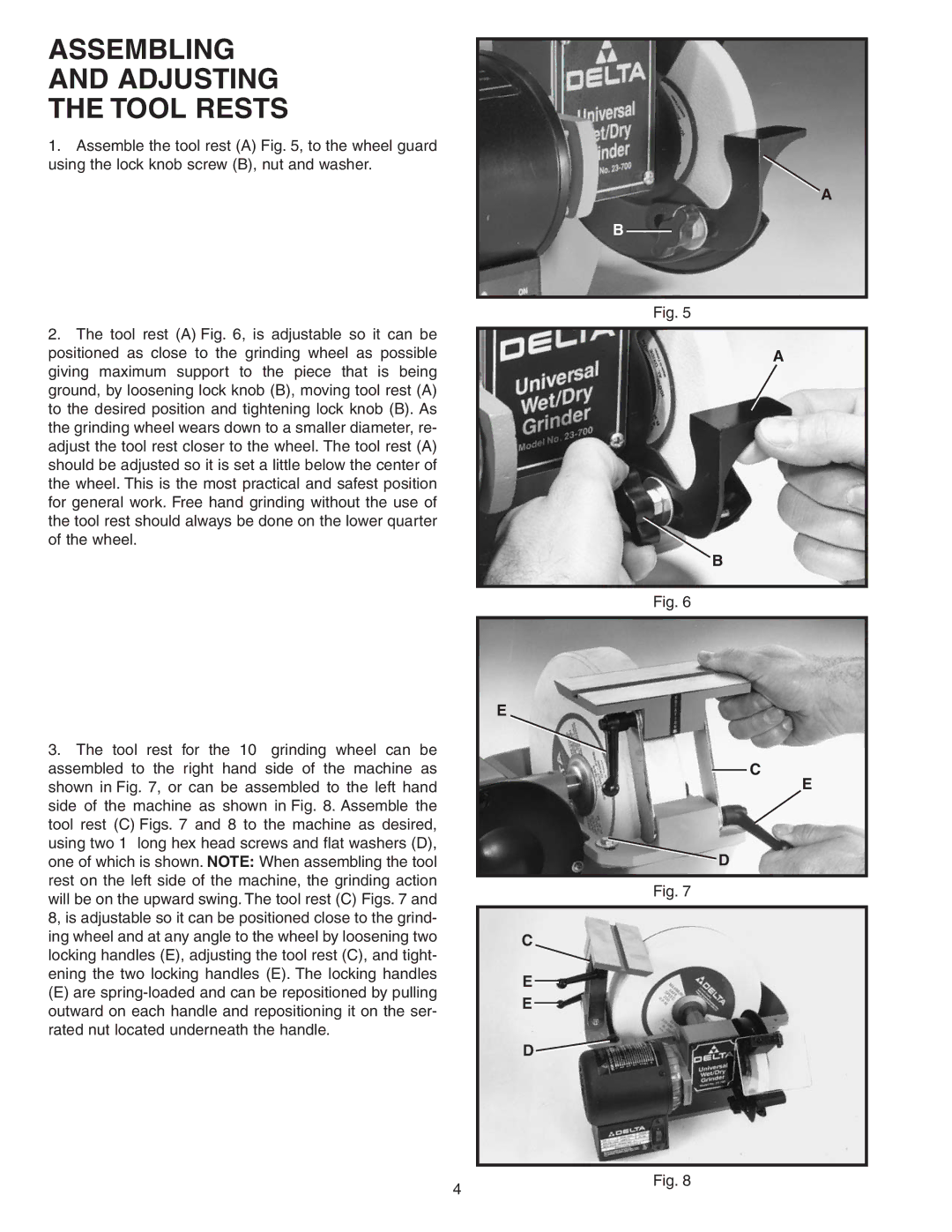 Empire Comfort Systems 23-700 instruction manual Assembling Adjusting Tool Rests 