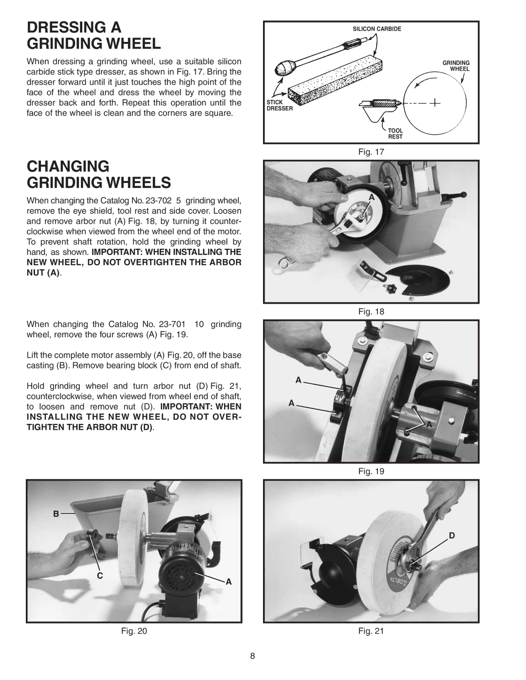 Empire Comfort Systems 23-700 instruction manual Dressing a Grinding Wheel, Changing Grinding Wheels 