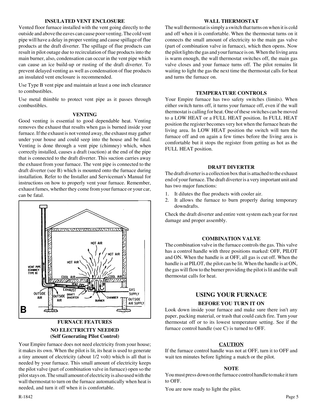 Empire Comfort Systems 5088-3, 3588-3, 7088-3 owner manual Using Your Furnace 