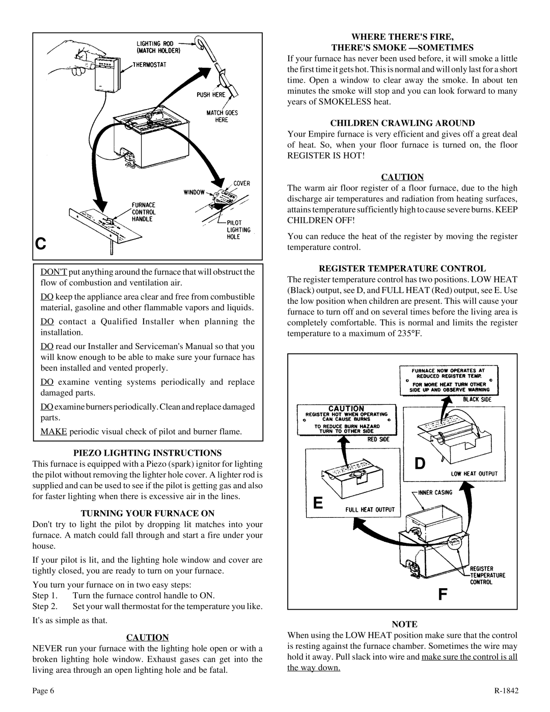 Empire Comfort Systems 3588-3, 7088-3 Piezo Lighting Instructions, Turning Your Furnace on, Children Crawling around 