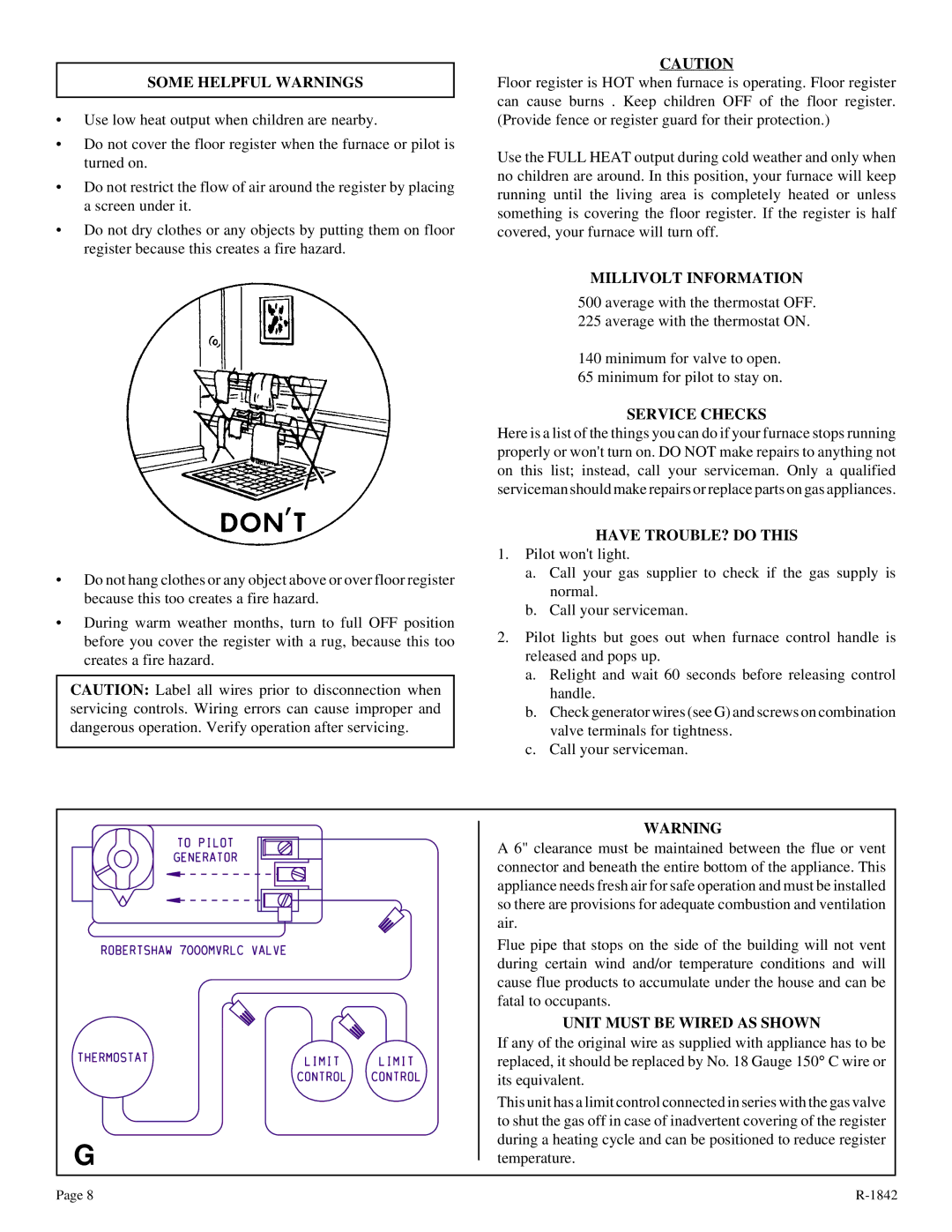 Empire Comfort Systems 5088-3, 3588-3 Some Helpful Warnings, Millivolt Information, Service Checks, Have TROUBLE? do this 