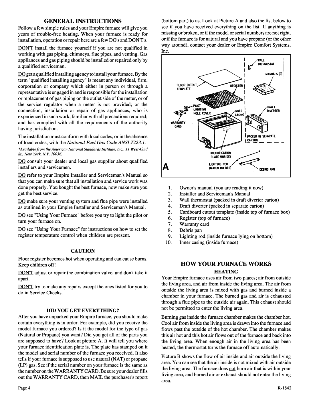 Empire Comfort Systems 7088-3, 3588-3, 5088-3 owner manual General Instructions, How Your Furnace Works 