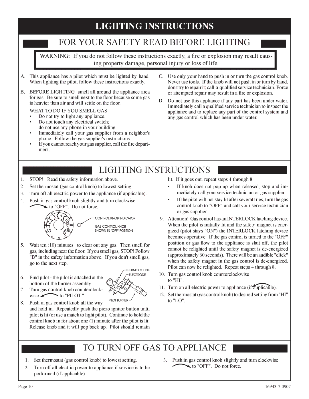 Empire Comfort Systems BF-20-2, BF-30-2, BF-10-2 Lighting Instructions, For Your Safety Read Before Lighting 