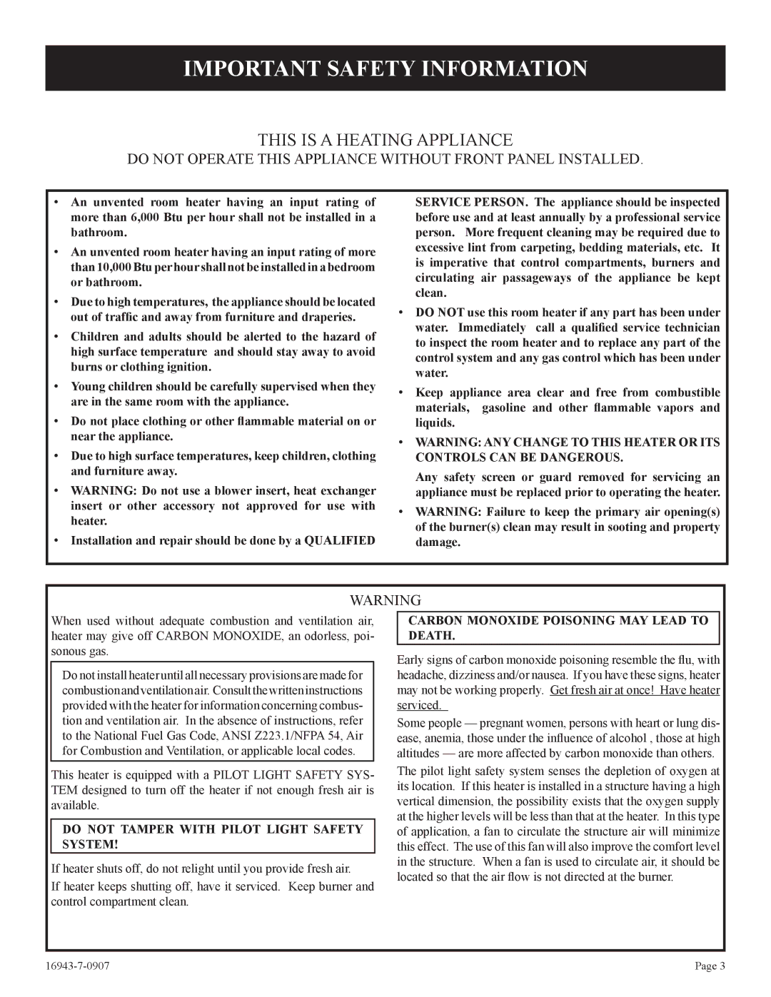 Empire Comfort Systems BF-30-2, BF-20-2, BF-10-2 Important Safety Information, This is a Heating Appliance 